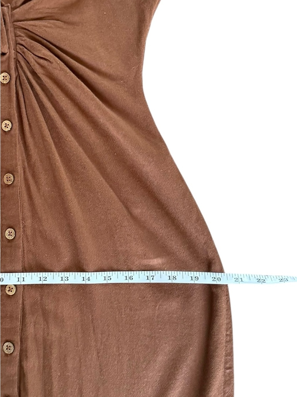 Free People Vintage Summer Midi Dress M Chocolate Swirl Twist Front Linen Blend - Picture 14 of 16